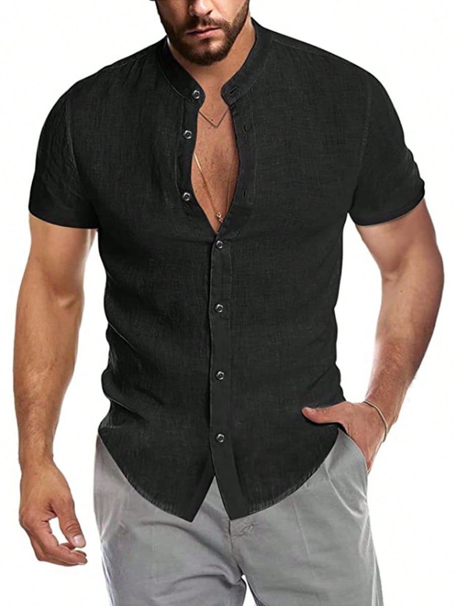 Camisa Masculina Gola Padre em Linho Mitty