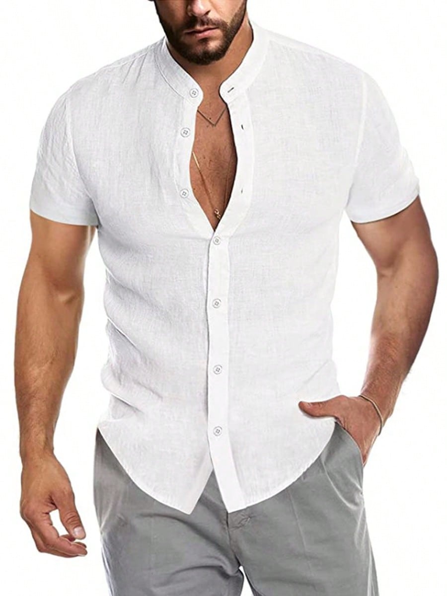 Camisa Masculina Gola Padre em Linho Mitty