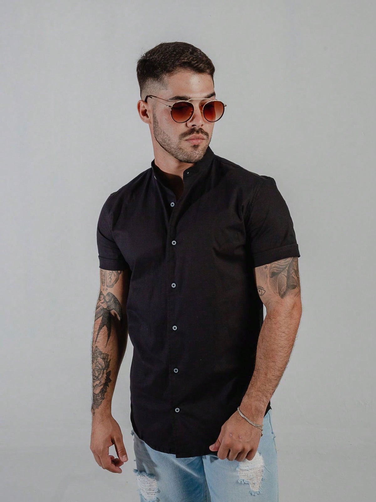 Camisa Masculina Gola Padre em Linho Martini