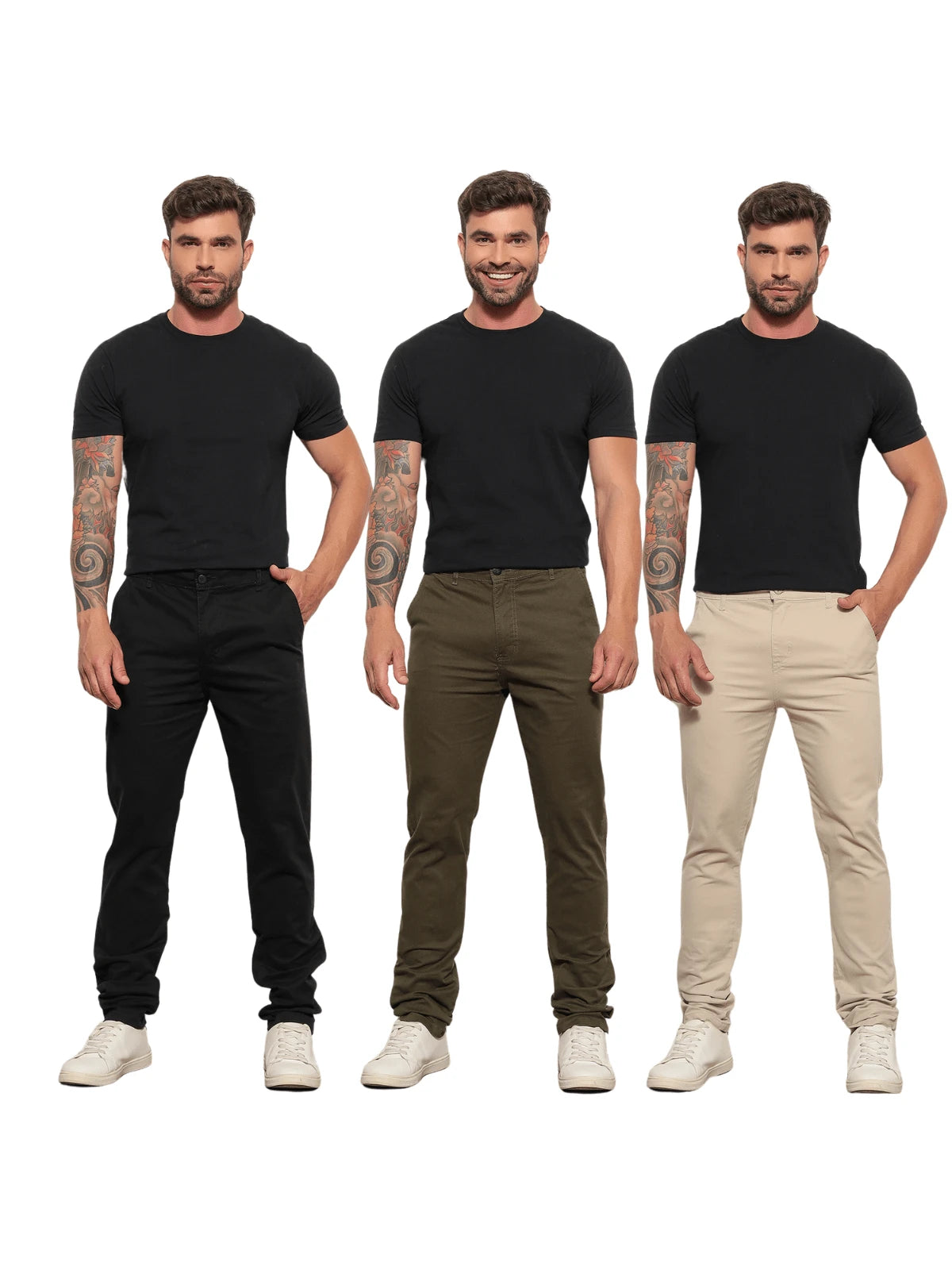 Compre 2 Leve 3 Calça Masculina de Sarja e Lycra Sport Fino Fire